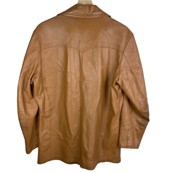 Vtg Remy Leather Jacket Mens Brown Single Breasted 4 Button Blazer Coat Size 40 - Picture 6 of 11